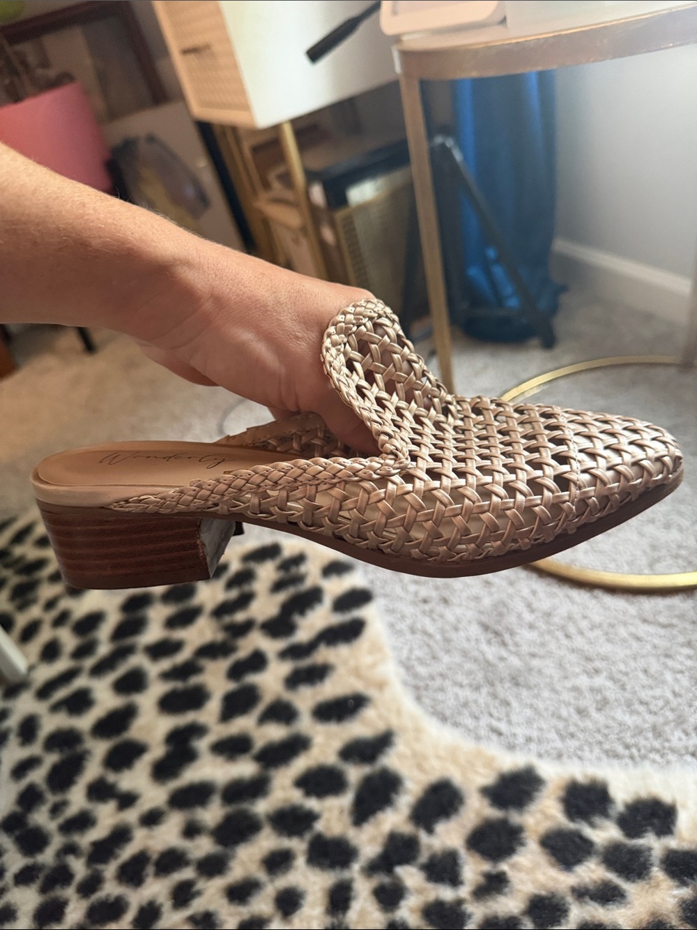 Wonderly Woven Slip-On Mules in Champagne Gold